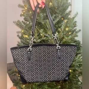 Coach Madison Op Art Needlepoint Signature East West Tote Black